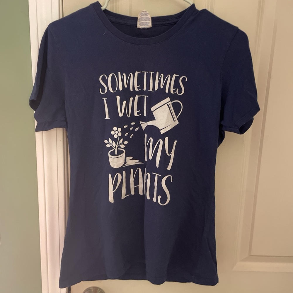 Blue Graphic Tee with Plant Design